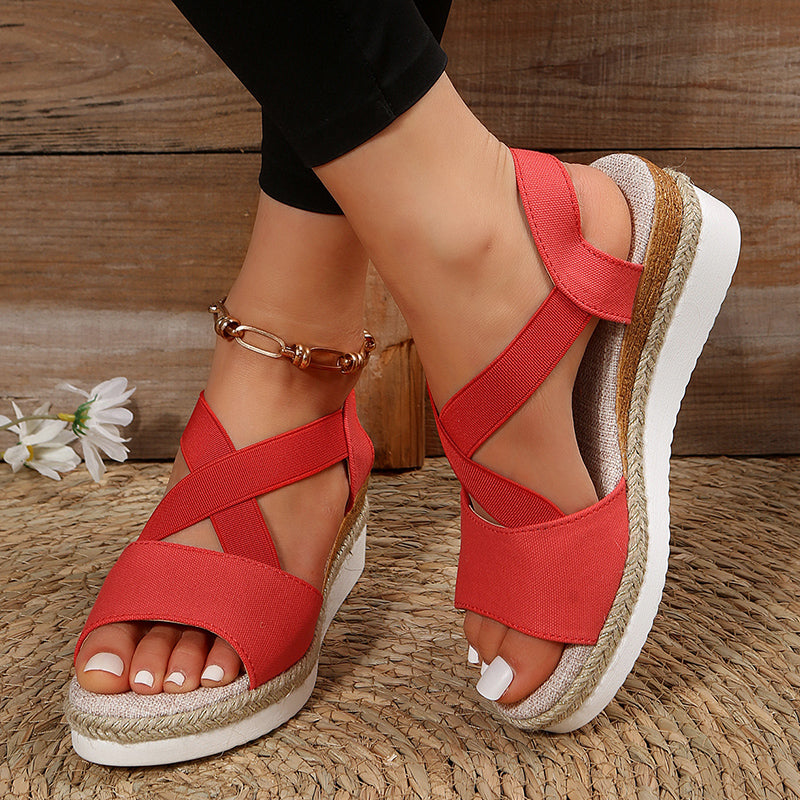 Wedge Sandals For Women Cross-strap Platform Gladiator Hemp Heel Shoes Summer - Eloy Royal