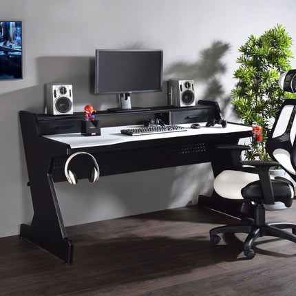 Black and White 2-Drawer Gaming Desk