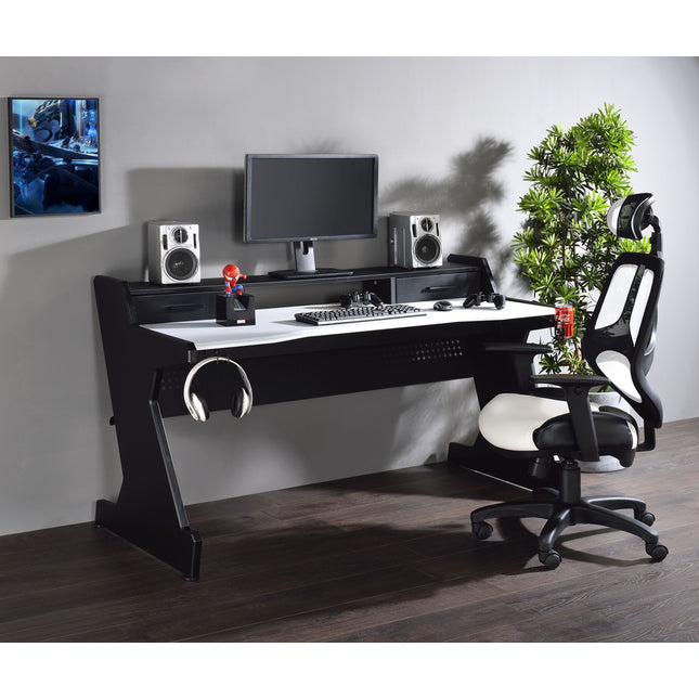 Black and White 2-Drawer Gaming Desk
