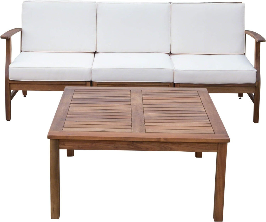PERLA 3 SEATER SOFA AND TABLE SET, CREAM