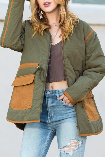 Green Drawstring Waist Quilted Jacket with Pocket - Eloy Royal