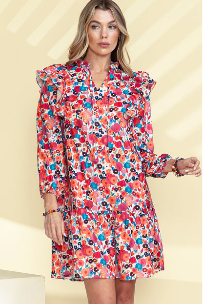 Multicolor Floral Print V Neck Ruffle Boho Mini Dress - Eloy Royal