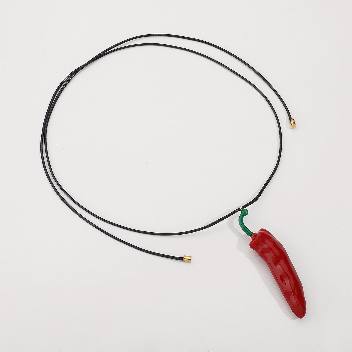 Enamel Vegetable Twin Red Chilli Pendant Necklace