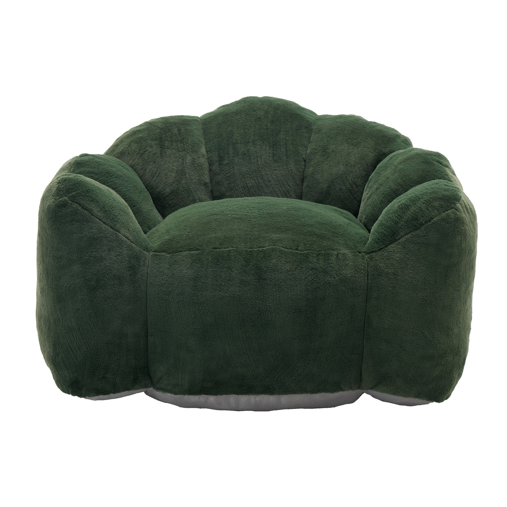 Lotus Style Compression Sofa Adult Bean Bag with Pull Ring in Green Faux Fur, 43.7 x 39.7 x 26.77 Inches