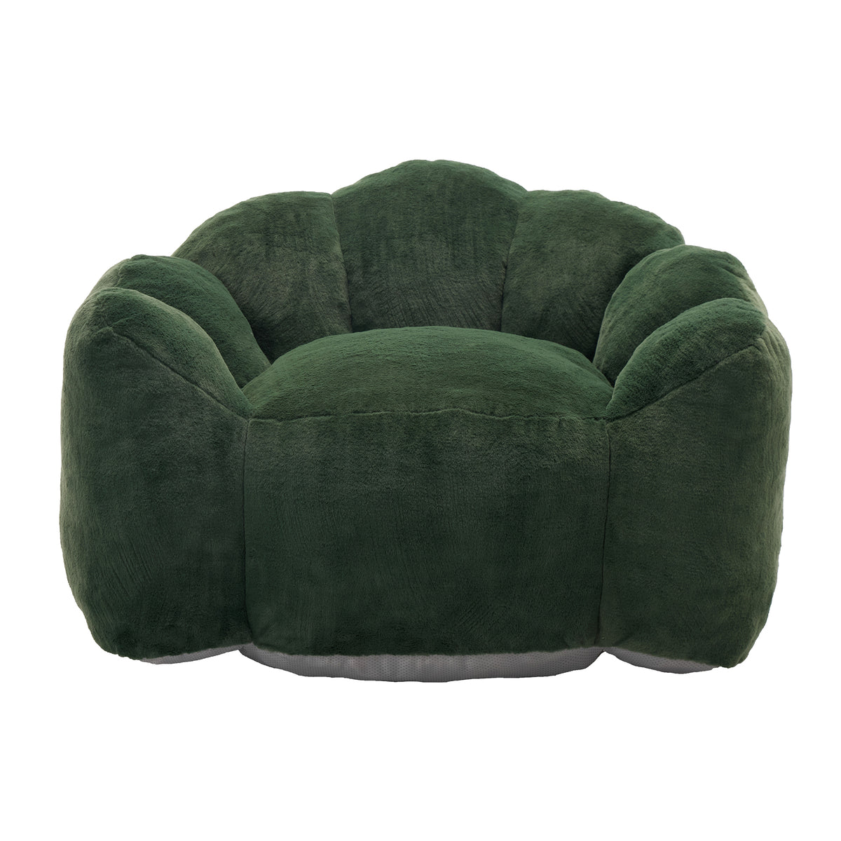 Lotus Style Compression Sofa Adult Bean Bag with Pull Ring in Green Faux Fur, 43.7 x 39.7 x 26.77 Inches