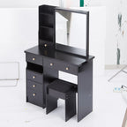 37' Middle Size Left Drawer Desktop Vanity Table + Cushioned Stool, Extra Large Right sliding mirror, Multi Layer High Capacity Storage, Practical Fashionable Dresser, Suitable For Large Space - Eloy Royal
