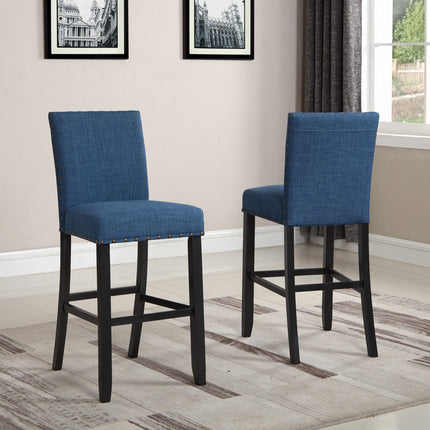 Biony Fabric Bar Stools with Nailhead Trim, Set of 2, Blue