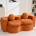 Convertible Sleeper Sofa, Modern Folding Futon Corduroy Floor Foam Compression Loveseat Sofa Bed Couch, Foldable Full Size Guest Bed with 2 Pillows for Living Room Bedroom Apartment, Orange