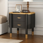 Contemporary 2 Drawers Nightstand with Curved Profile Design, Bedside Table with Metal Feather-Shaped Handles and Exposed Legs, End Table for Living Room and Bedroom, Easy Assembly, Black