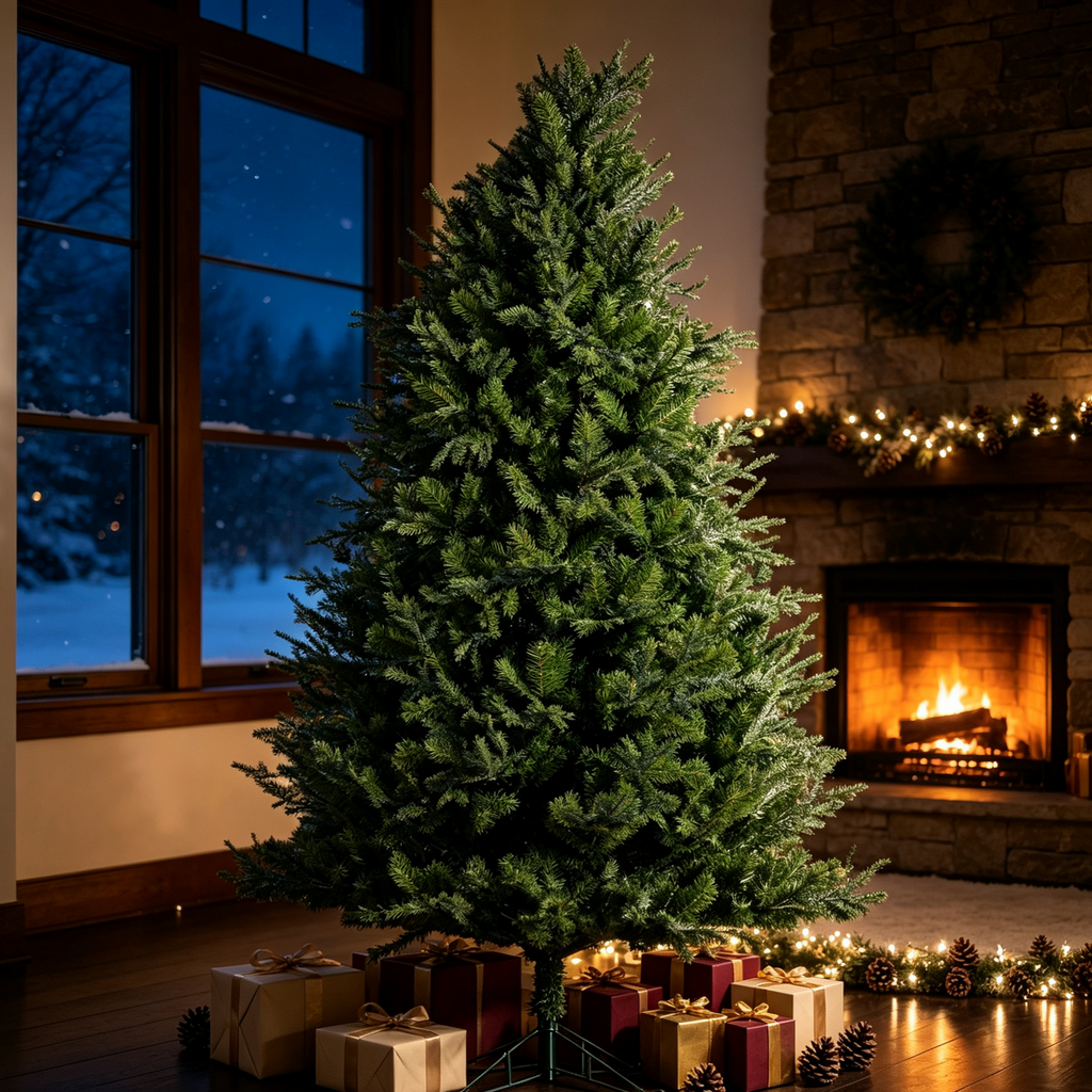 7 FT Realistic PE/PVC Hybrid Christmas Tree with Fresh Pine Scent, 51.96' Full Shape Artificial Xmas Tree with Metal Stand