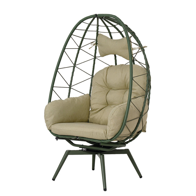 Oversized 360° Swivel Rattan Egg Chair Wicker Indoor Outdoor Patio Lounge Chair with Removable Thick Cushions