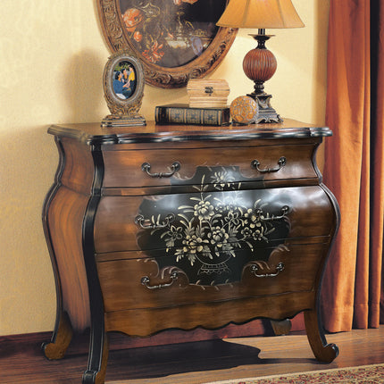 Oak and Antique Black 3-Drawer Chest