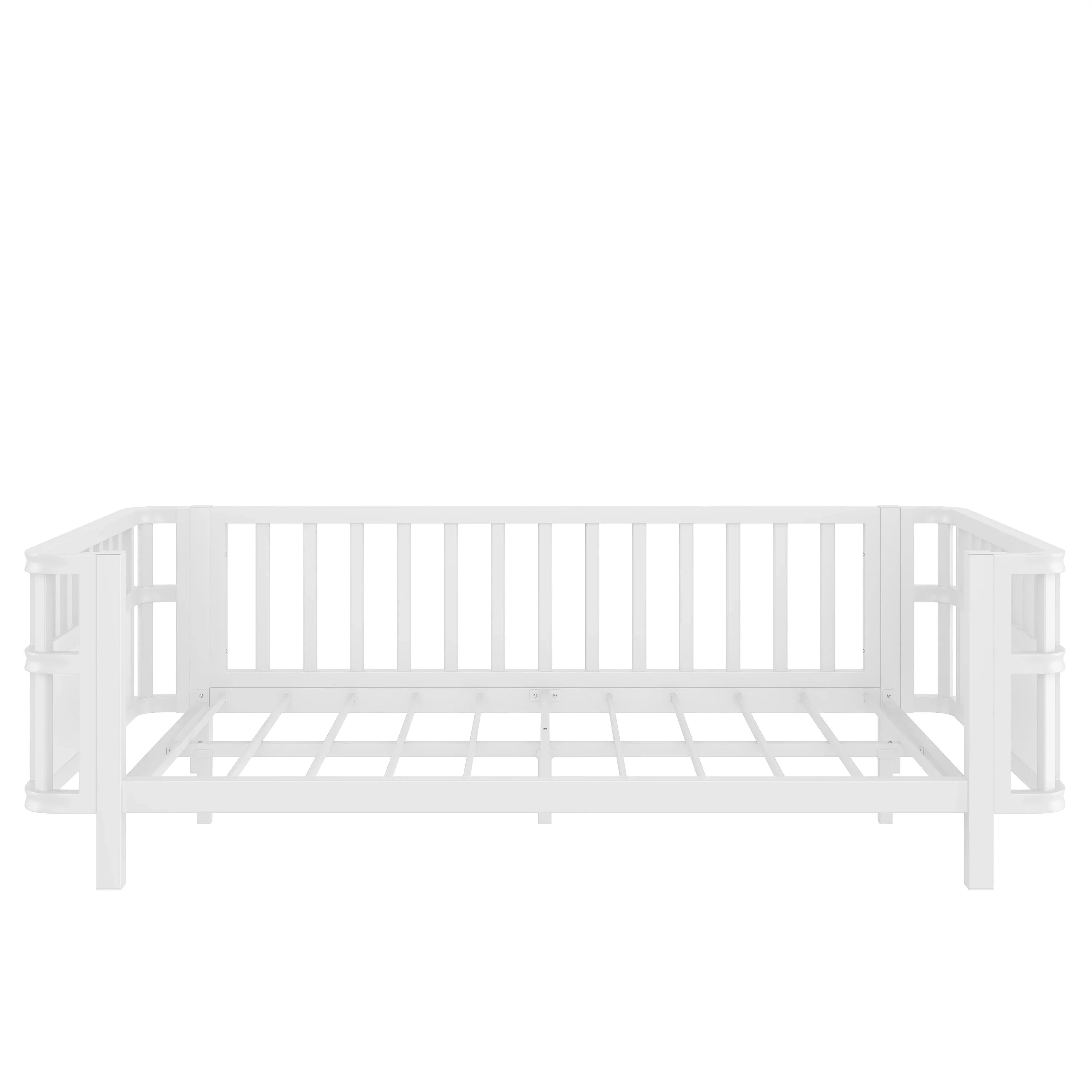 Children's double wooden platform bed with railings, a low iron double bed with railings, suitable for girls and boys, (Twin,White) - Eloy Royal