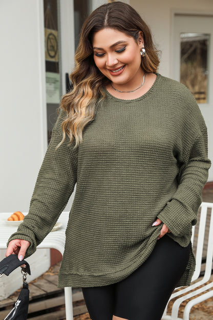 Moss Green Plus Size Textured Knit Long Sleeve Top - Eloy Royal