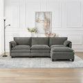 L-shaped corduroy corner sofa with storage armrest cushions, suitable for living room, office and spacious spaces