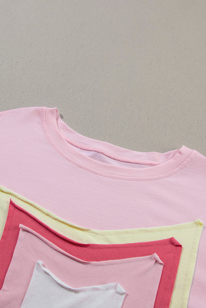 Light Pink Colorblock Star Patched Half Sleeve Oversized Tee - Eloy Royal