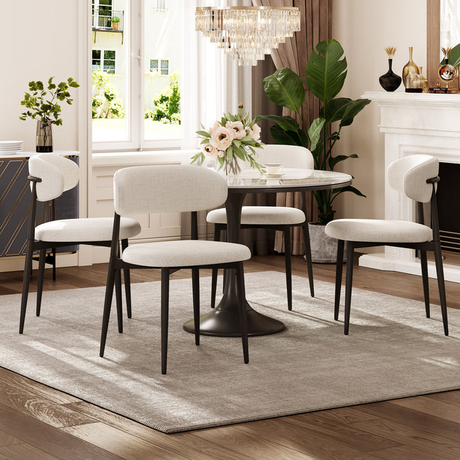 Dining Chairs Set of 4, Metal Kitchen Chairs with Modern Fabric Upholstered for Dining Room, Beige