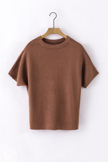 Coffee Mock Neck Short Batwing Sleeve Sweater - Eloy Royal