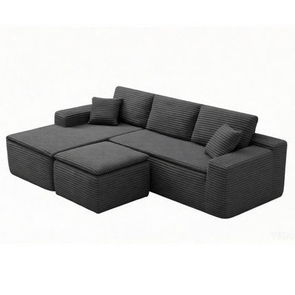 106.5' L-Shaped Corduroy Upholstered 3-Seat Lounge Sofa with Seat Cushion&Ottoman, Left Hand Facing