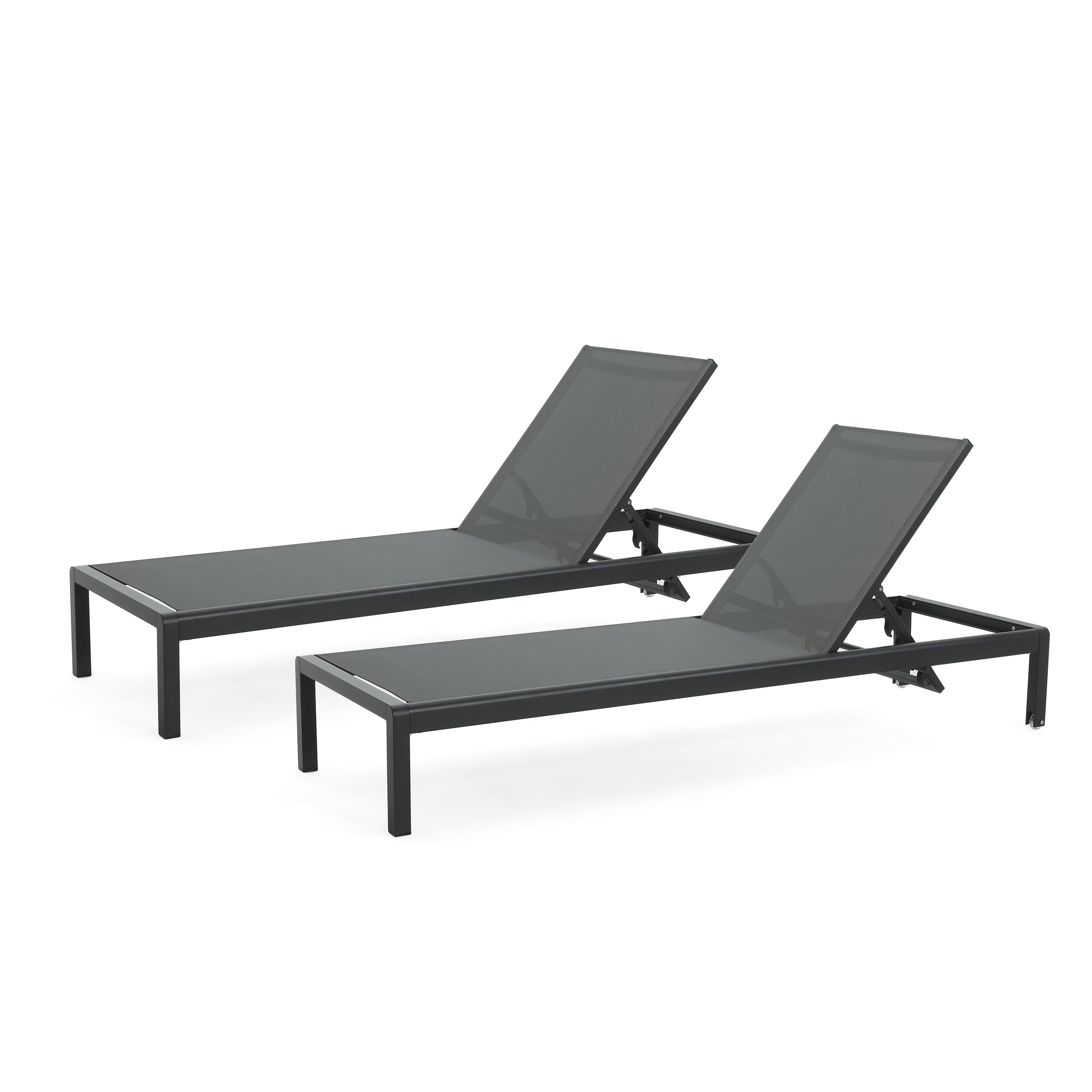Outdoor Chaise Lounge Chair Set of 2, Aluminum Adjustable Outside Chair for Pool Patio Beach Yard, All Weather Use UV Resistant 400lbs Weight Capacity, Black