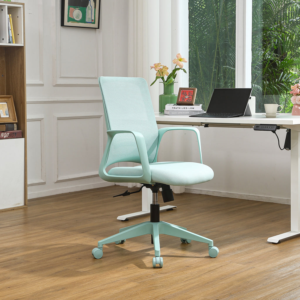 Executive Office Ergonomic Mesh Chair 350LBS, Office Seating, Mesh Fabric, Comfortable Sitting, Integrated Armrest, Lifting, Swivel Net Chair (Cyan)