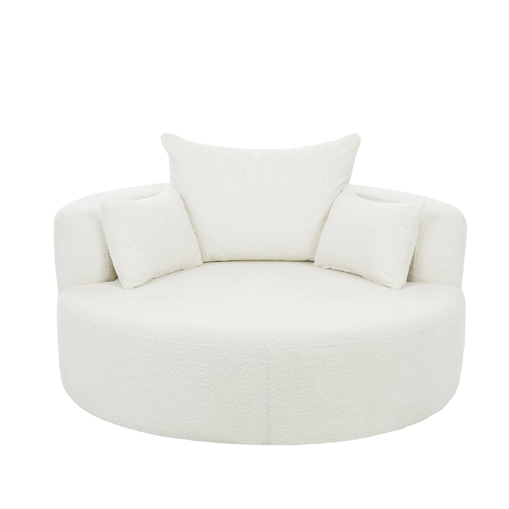 360° Swivel Chair Accent Barrel Chair with Removable Pillows, Beige Chenille Fabric, 56.3' Diameter