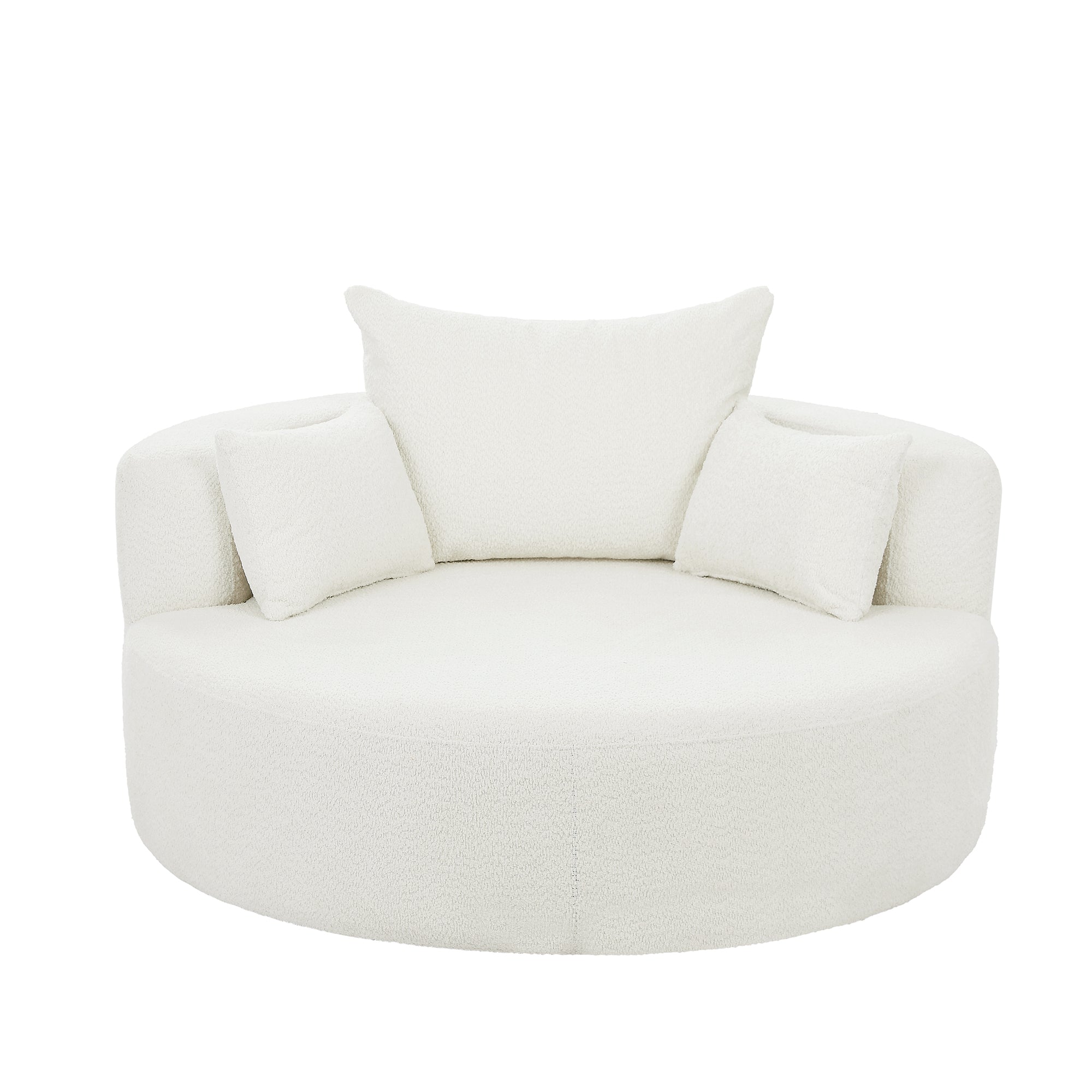 360° Swivel Chair Accent Barrel Chair with Removable Pillows, Beige Chenille Fabric, 56.3' Diameter