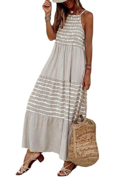 Grey Tie Dye Spaghetti Strap Summer Maxi Dress - Eloy Royal