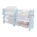 Kids Toy Storage Organizer with 2 Tier Bookshelf, Toy Storage with 12 Bins, Blue Polyethylene, 56.10 x 14.17 x 33.86 inches