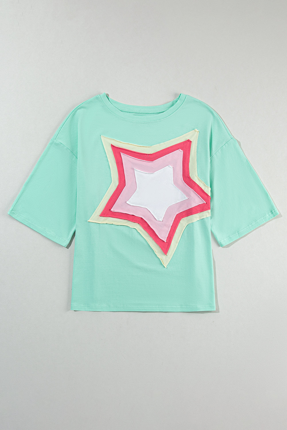 Light Pink Colorblock Star Patched Half Sleeve Oversized Tee - Eloy Royal