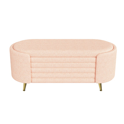 Modern Pink Chenille Upholstered Storage Ottoman Bench with Metal Legs