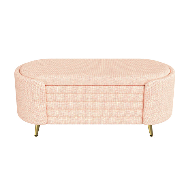 Modern Pink Chenille Upholstered Storage Ottoman Bench with Metal Legs