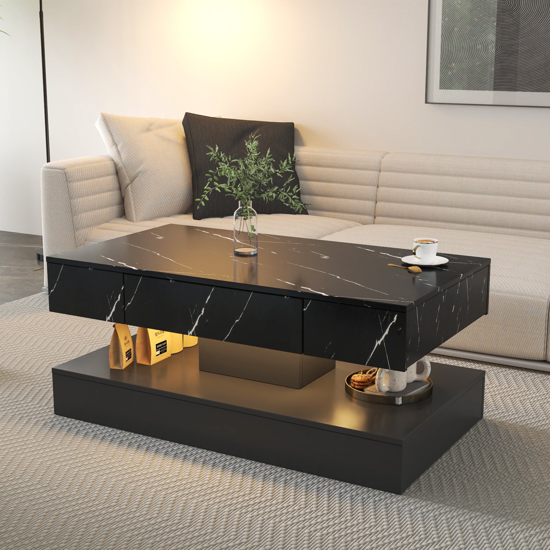 16.93IN High LED Coffee Table,Modern Coffee Table for Living Room,Living Room Tables,Large Living Room Furniture,LED Lights