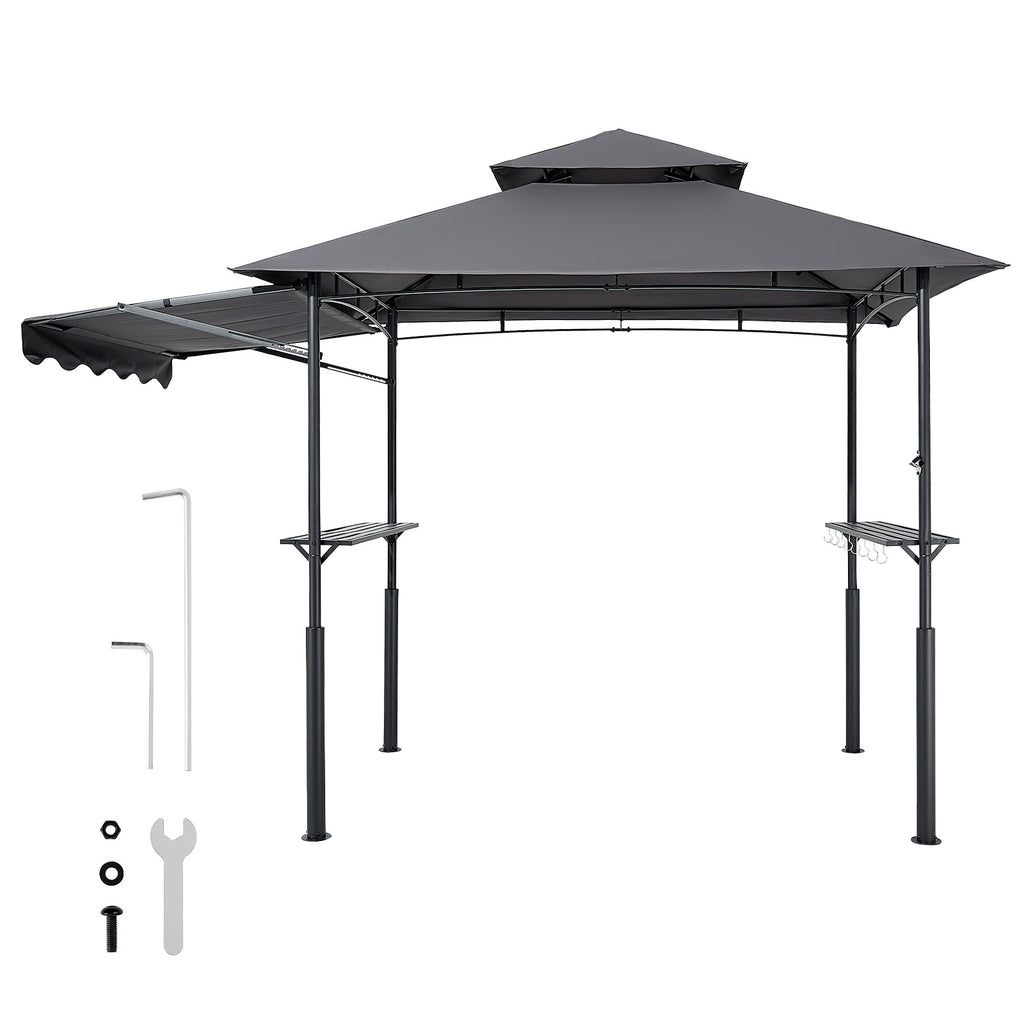 8'x5' BBQ Grill Gazebo Canopy Shelter Tent with Shelf & Awning Double-Tiered Top