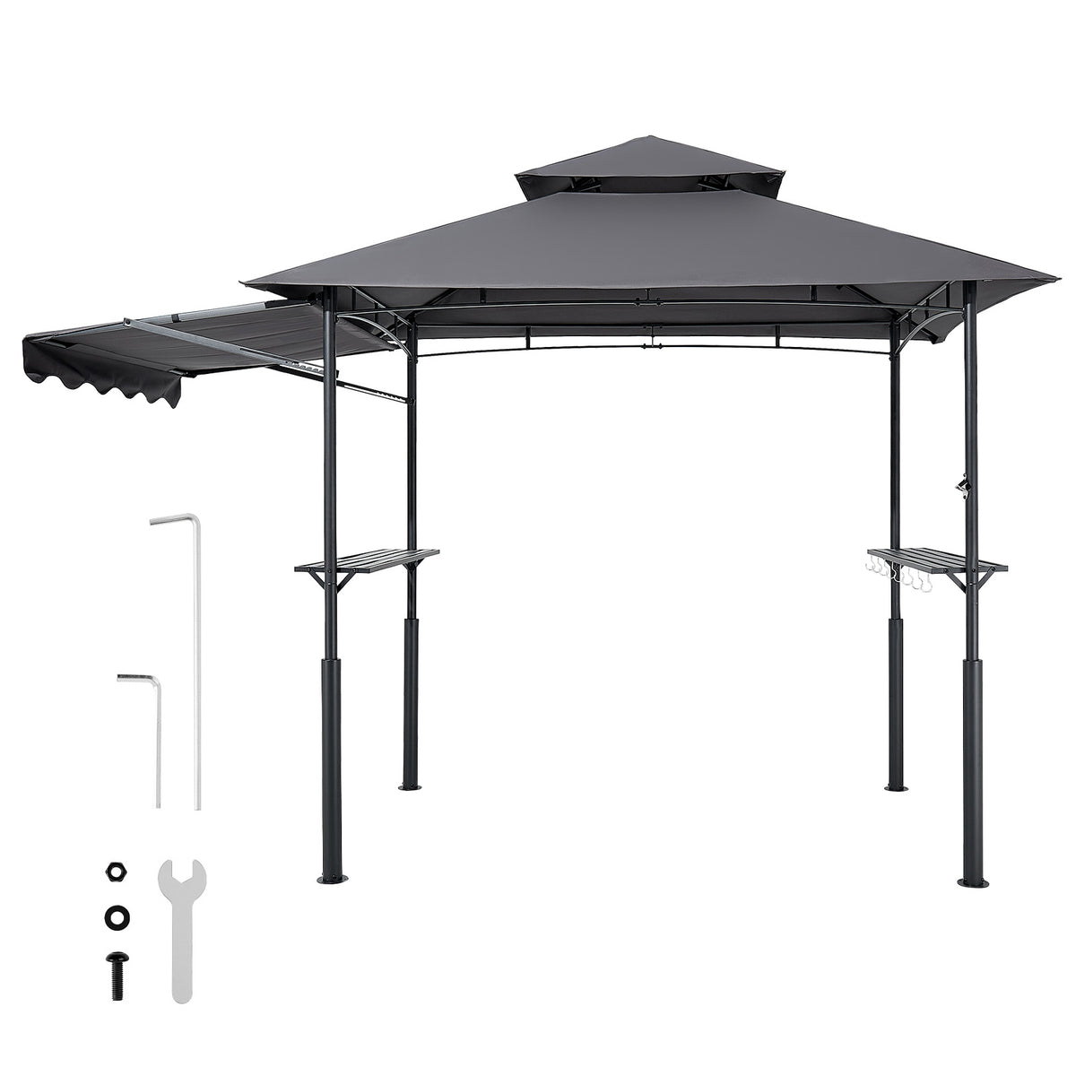 8'x5' BBQ Grill Gazebo Canopy Shelter Tent with Shelf & Awning Double-Tiered Top
