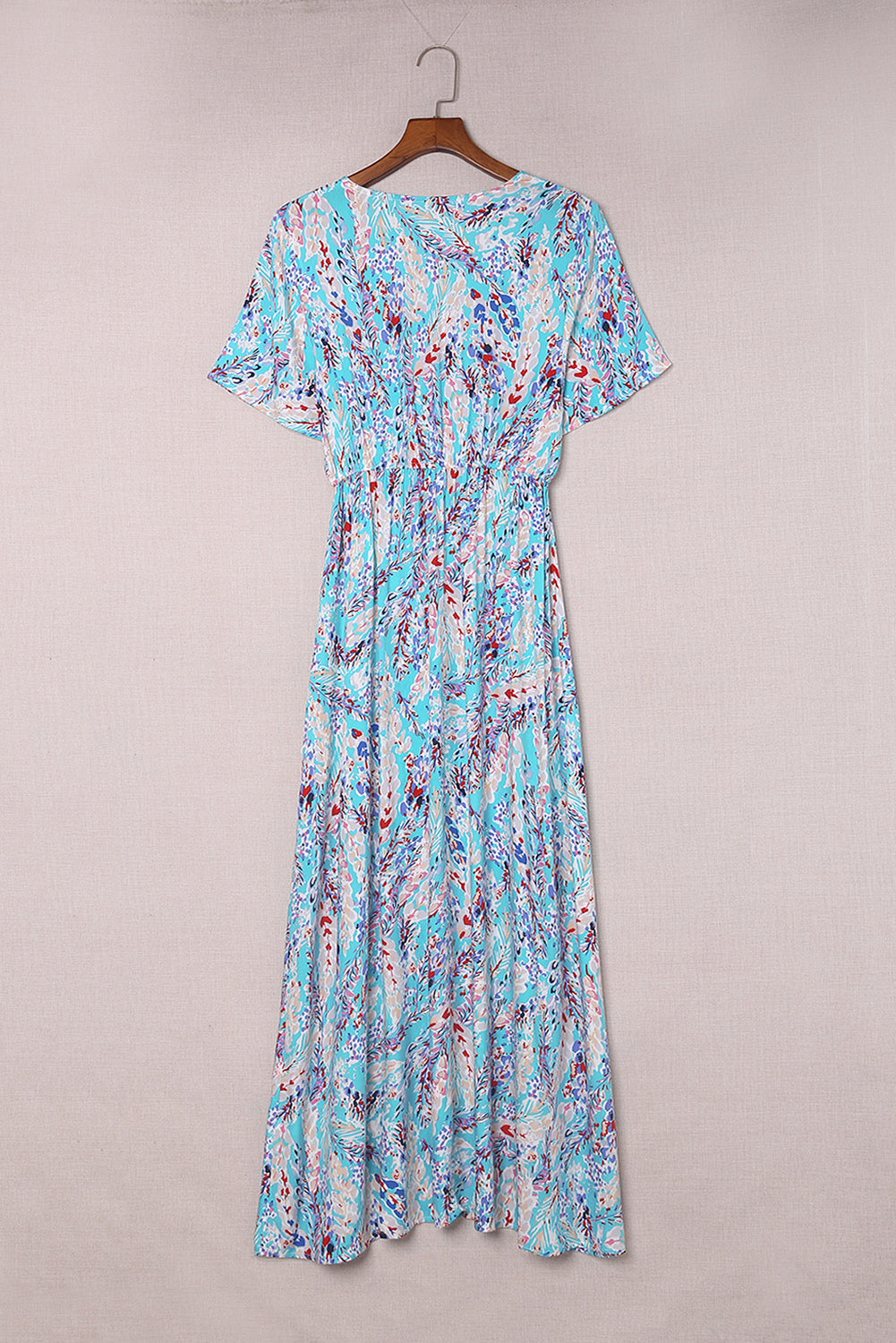 Wholesale Rose Boho Abstract Print V Neck Short Sleeve Maxi Wrap Dress - Eloy Royal