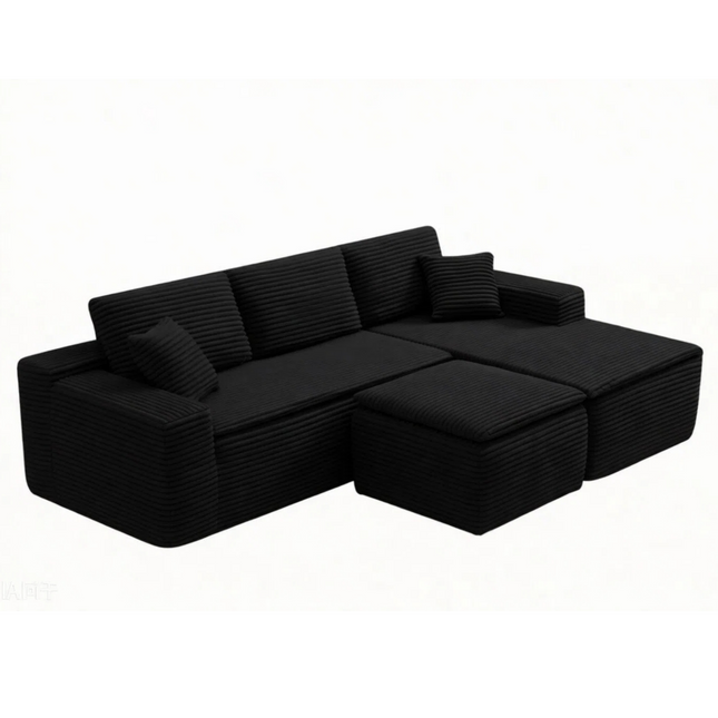 106.5' L-Shaped Corduroy Upholstered 3-Seat Lounge Sofa with Seat Cushion&Ottoman, Right Hand Facing
