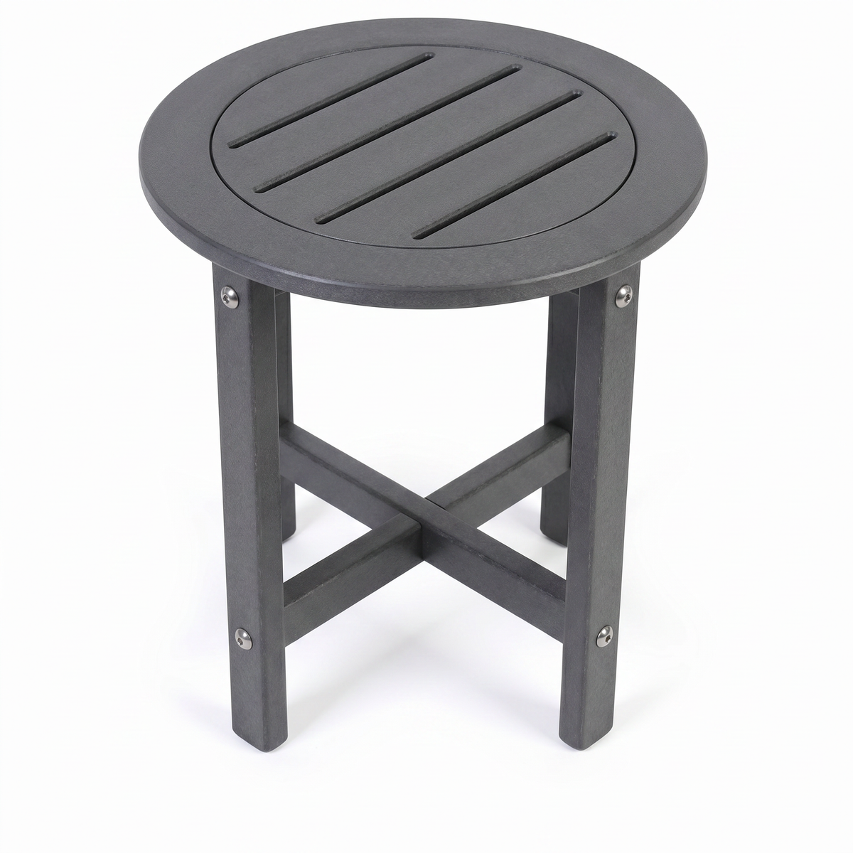 Gray HDPE Round Outdoor Side Table, 16 in. Dia. x 18 in. H, All-Weather Patio End Table