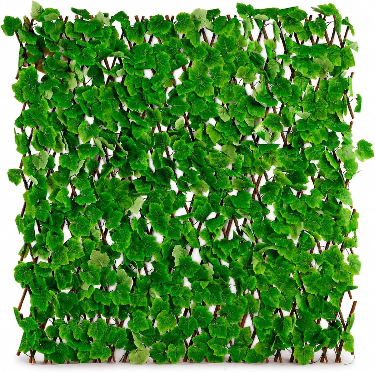 Expandable Greenery Trellis for Balcony 47×14inch, Faux Ivy Privacy Screen,Real wood frame adjusts easily and PE leaves rinse clean after outdoor use 8PCS