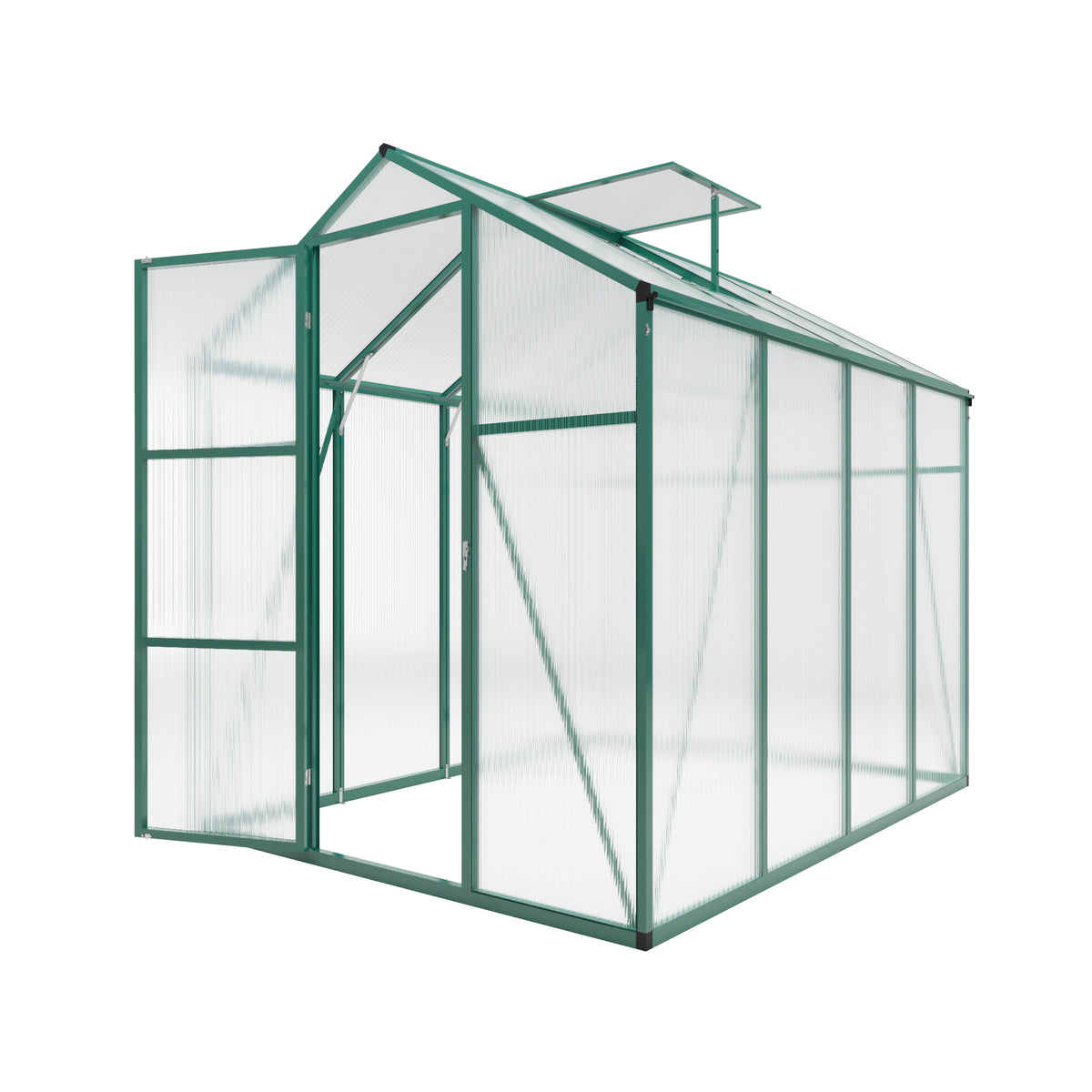 Gain Height Windproof Aluminum Greenhouse 6x8 FT Polycarbonate with Raised Base and Anchor, Heavy Duty Walk-in for Outdoor Backyard in All Seasons