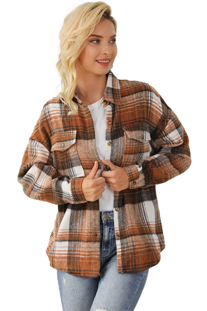 Pink & Grey Plaid Button Up Collared Flannel Shacket - Eloy Royal