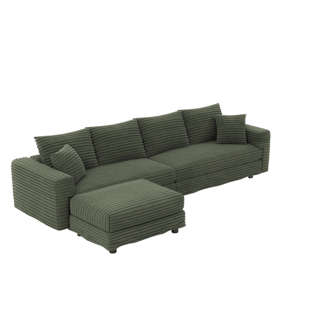 102.4 'Plush Corduroy 4-Seat Sofa,Modern Comfy Upholstered Sofa Cloud Couch,Deep Seat Couches with Soft Pillows and Movable Ottoman,Convertible Sofa Lounge Chair,for Living Room,Apartment,Office,Green - Eloy Royal