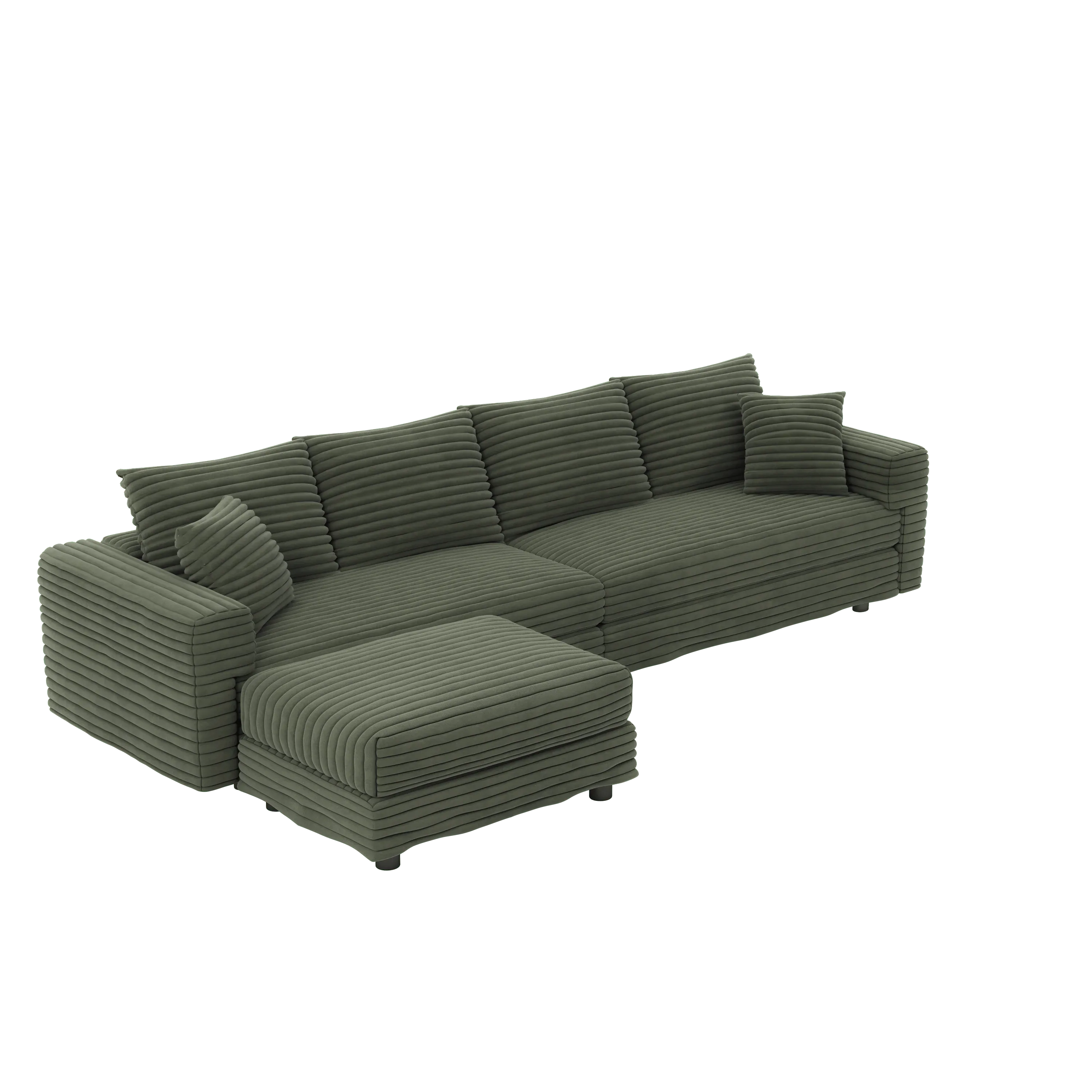 102.4 'Plush Corduroy 4-Seat Sofa,Modern Comfy Upholstered Sofa Cloud Couch,Deep Seat Couches with Soft Pillows and Movable Ottoman,Convertible Sofa Lounge Chair,for Living Room,Apartment,Office,Green - Eloy Royal