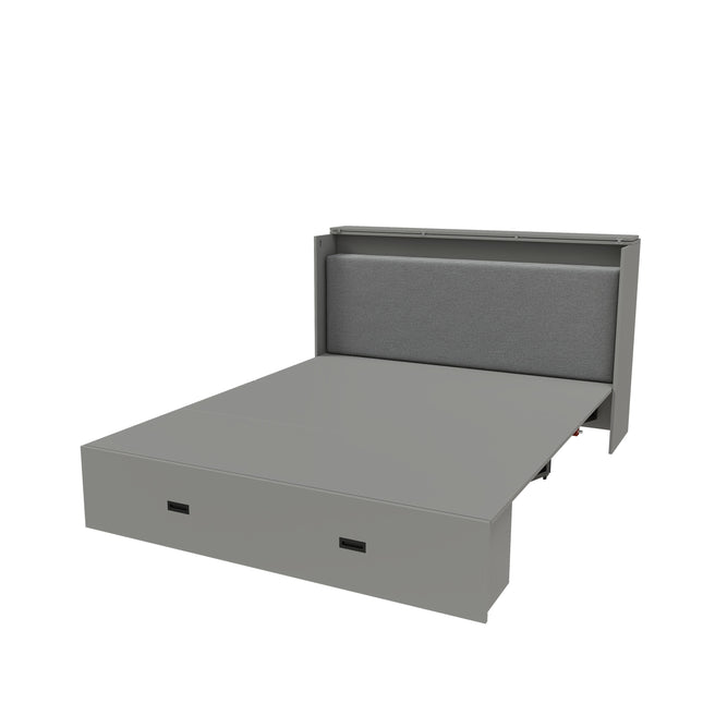 Gray 57-inch Murphy Bed with Storage Drawers and Charging Cabinet, Foldable Panels, Swivel Wheels, Noise-Free, for Guest Rooms, Living Rooms, and Offices