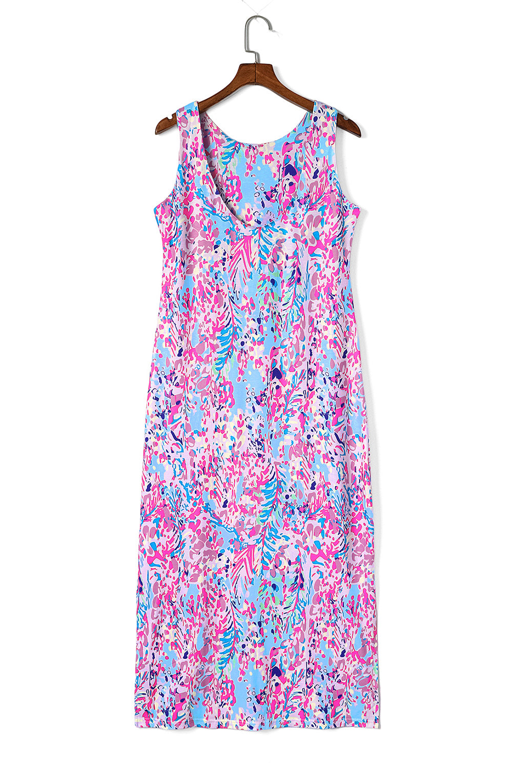 Purple Fluorescent Printed Round Neck	 Sleeveless Maxi Dress - Eloy Royal