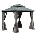 8' x 10' Hardtop Gazebo Permanent Metal Gazebo with Galvanized Steel Double Roof, Curtains and Netting for Party, Wedding, Outdoor Dining, Patio, Backyard, Grey