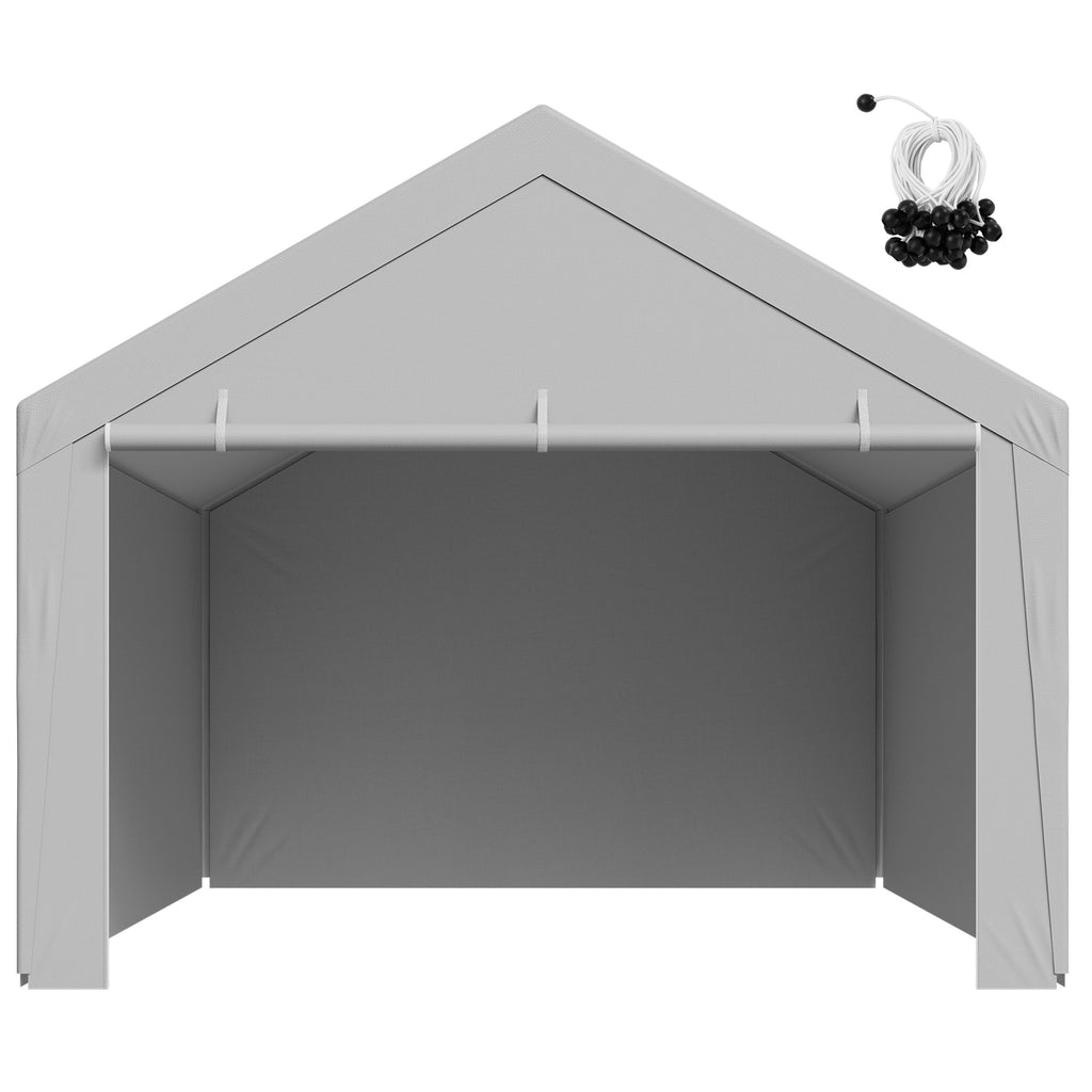Carport Replacement Canopy, 13 x 20 ft Potable Garage Tent Top Tarp with Sidewalls, UV-Resistant & Waterproof, Heavy Duty Car Shelter Tarp with Ball Buggees, Grey, Frame Not Included