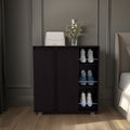 Gitano Shoe Storage Cabinet, 2 Doors, 8  Enclosed Shelves, 3 Open Side Shelves, Freestanding Design, Entryway or Bedroom Use, Wenge
