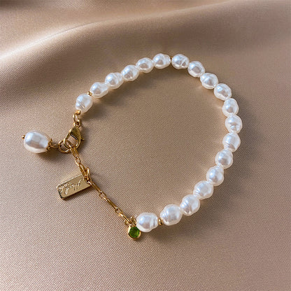 Alloy Beads Retro Simple Double Layers Loving Heart Pearl Bracelet