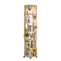 6 Tier Rotating Bookshelf, Solid Wood Rotating Bookshelf Tower with Wheels, 360° Display Round Spinning Bookshelf for Small Spaces, Corner, Bedroom, Living Room, Home, Office, Natural Wood Color